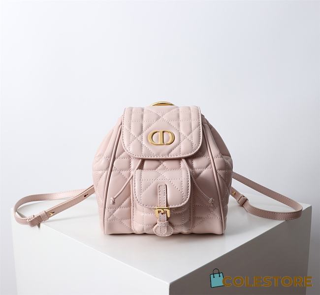 Colestore Dior Caro Backpack Macrocannage Lambskin Powder Pink 19.5x18.5x8.5cm - 1