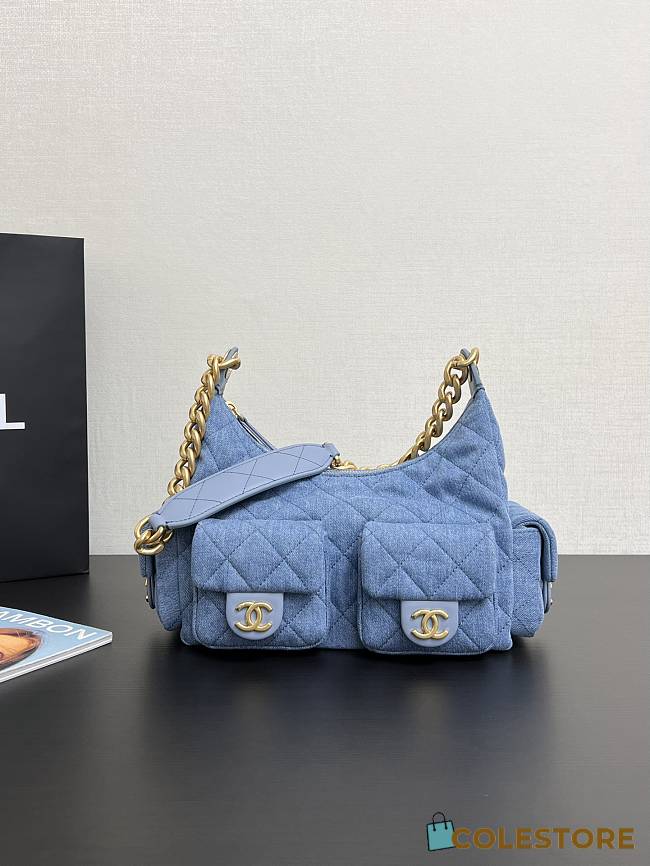 Colestore Chanel 25C Large Hobo Bag Washed Denim Light Blue 22x31x15cm - 1