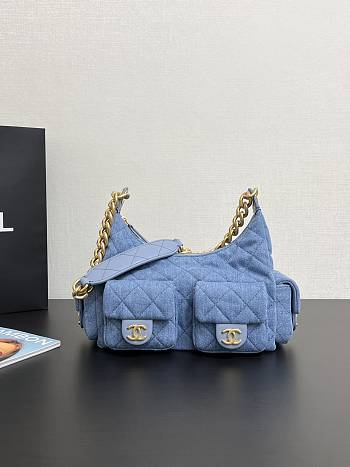 Colestore Chanel 25C Large Hobo Bag Washed Denim Light Blue 22x31x15cm