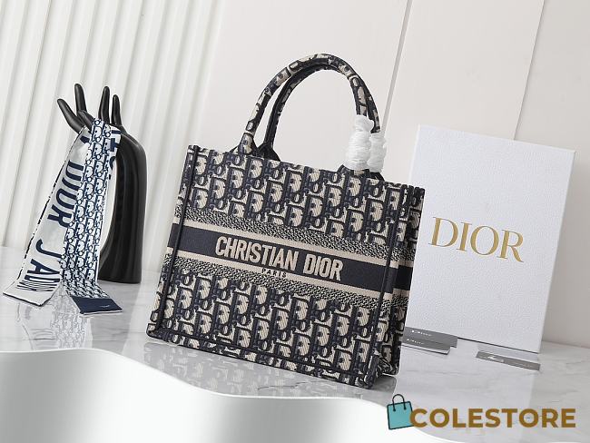 Colestore Dior Book Tote Small Blue Dior Oblique Embroidery size 26cm - 1