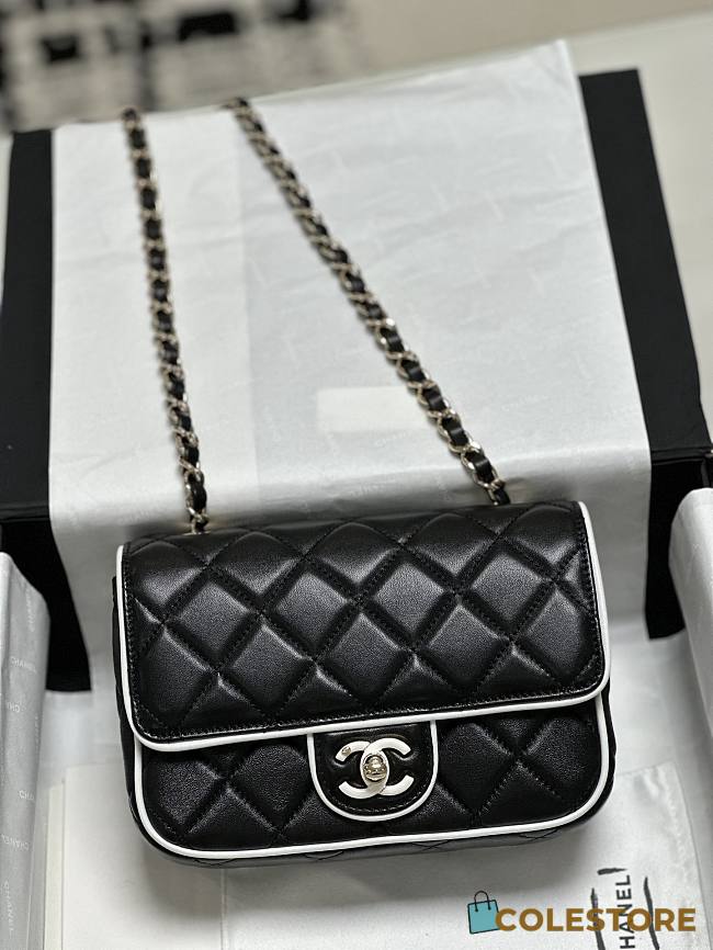 Colestore Chanel 25P Mini Flap Bag Lambskin Black 12.5x19.5x3.5CM - 1