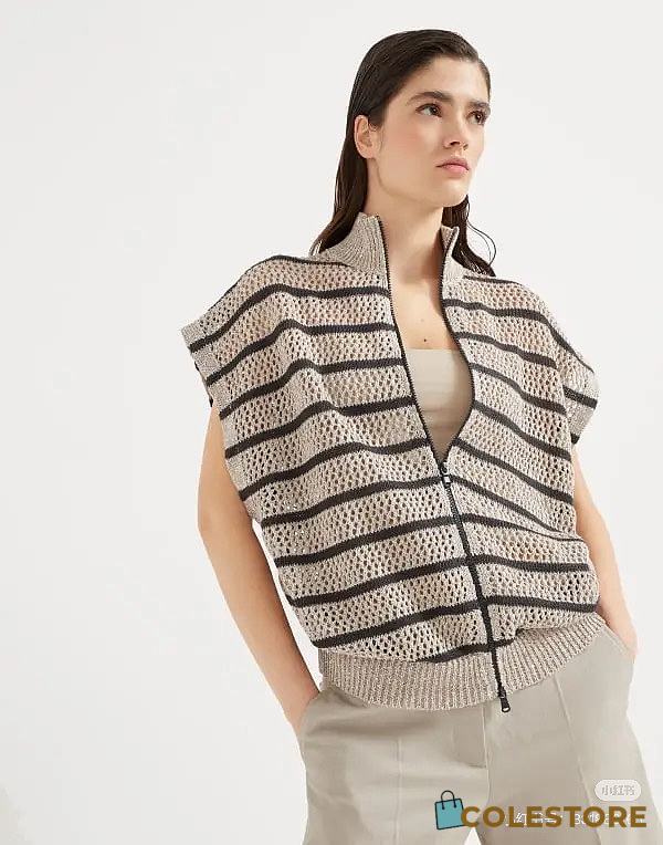 Colestore Brunello Cucinelli Linen Dazzling Striped Net Cardigan - 1