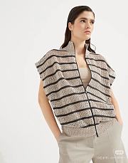 Colestore Brunello Cucinelli Linen Dazzling Striped Net Cardigan - 1