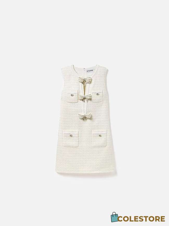 Colestore Cream Boucle Bow Mini Dress  - 1