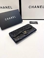 Colestore Chanel Camellia Embossed Wallet Calfskin Leather 19x10cm - 3