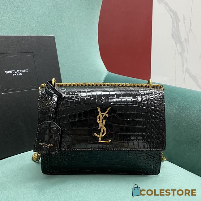 Colestore YSL Sunset Medium in Crocodile-Embossed Leather Black Gold Hardware 22x9x16cm - 1