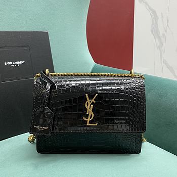 Colestore YSL Sunset Medium in Crocodile-Embossed Leather Black Gold Hardware 22x9x16cm