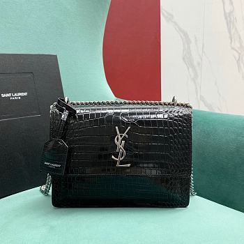 Colestore YSL Sunset Medium in Crocodile-Embossed Leather Black Sliver Hardware 22x9x16cm