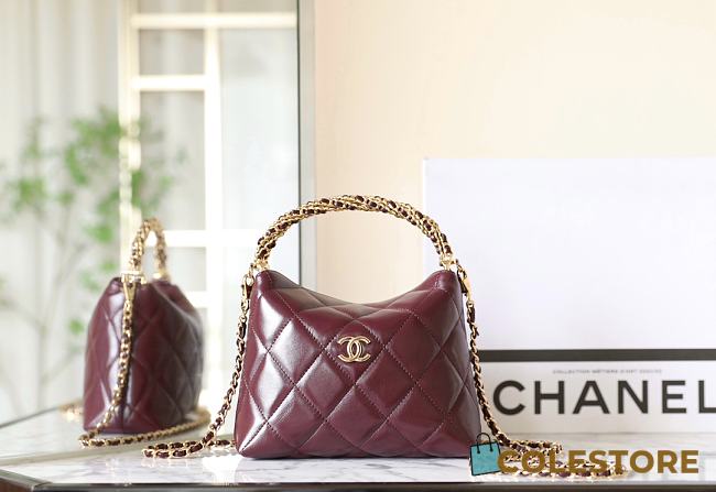Colestore Chanel Hobo Shiny Lamb Leather Red 18.5x14x7cm - 1