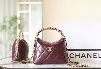 Colestore Chanel Hobo Shiny Lamb Leather Red 18.5x14x7cm