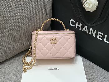 Colestore Chanel Vanity Case With Top Handle Grained Leather Pink 17cm 