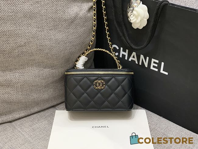 Colestore Chanel Vanity Case With Top Handle Grained Leather Black 17cm - 1