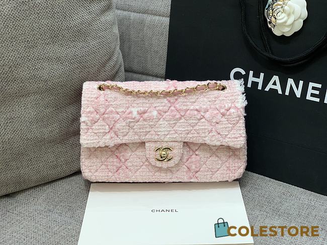 Colestore Chanel Tweed Classic Mini Flap Bag Pink 25cm - 1