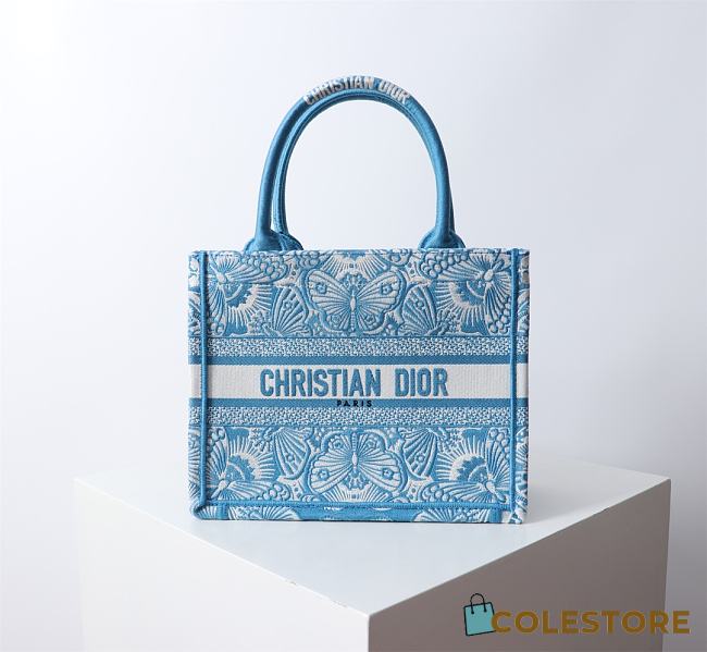 Colestore Dior Small Book Tote Celestial Blue and White D-Butterfly Paisley Embroidery 26.5 x21 x14 cm - 1