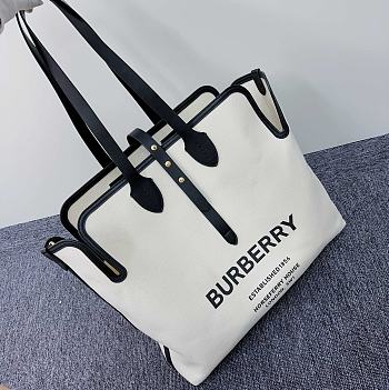 Colestore Burberry Soft Belt Neutral Canvas Bag with Black Leather Medium 35x15x31cm