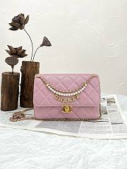 Colestore Chanel Pearl Logo Mini Flap Chain Shoulder Bag Pink Quilted Lambskin Leather 21x14x8cm - 1