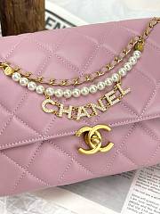 Colestore Chanel Pearl Logo Mini Flap Chain Shoulder Bag Pink Quilted Lambskin Leather 21x14x8cm - 3
