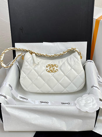 Colestore Chanel 19 Hobo Bag White Aged Calfskin Brushed Gold Hardware 23x13x5cm