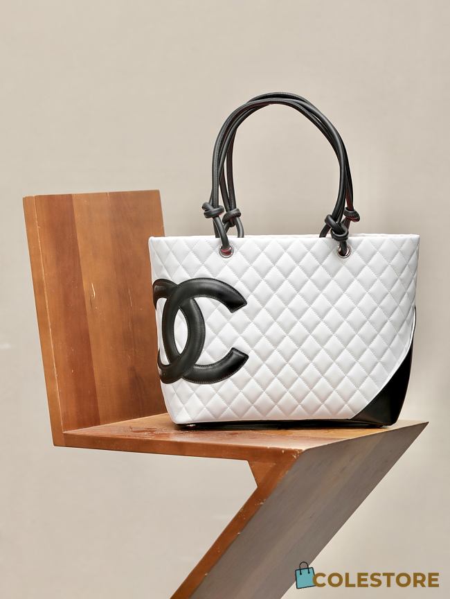Colestore Chanel Cambon Tote Bag White 30x25cm - 1