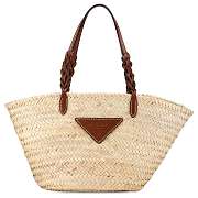 Colestore Prada Brown Large Palmitto Vitello Basket Tote Beige 25x25x18cm - 5