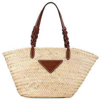 Colestore Prada Brown Large Palmitto Vitello Basket Tote Beige 25x25x18cm