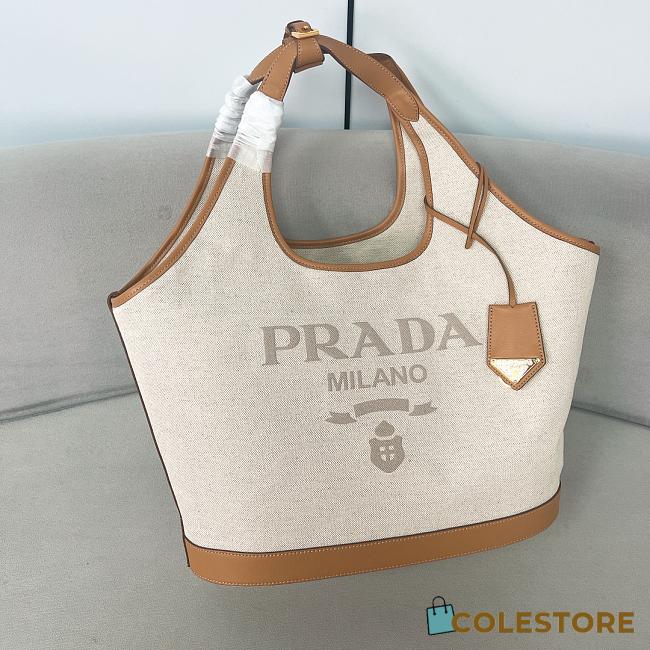 Colestore Prada Large Linen Blend and Leather Tote Bag 37.5x30x13cm - 1