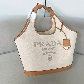 Colestore Prada Large Linen Blend and Leather Tote Bag 37.5x30x13cm