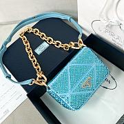 Colestore Prada Blue Mini Crystal-embellished Triangle Logo Shoulder Bag 17x11.5x6cm - 1