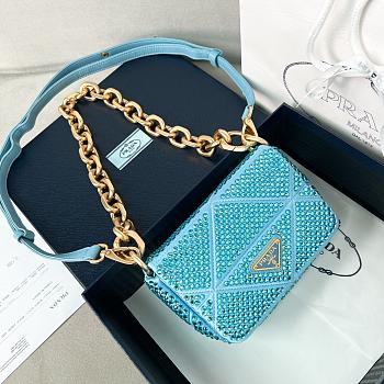 Colestore Prada Blue Mini Crystal-embellished Triangle Logo Shoulder Bag 17x11.5x6cm