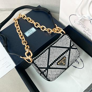 Colestore Prada Grey Mini Crystal-embellished Triangle Logo Shoulder Bag 17x11.5x6cm