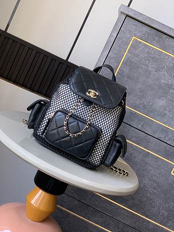 Colestore Chanel Backpack Mesh, Shiny Lambskin & Gold-Tone Metal Black 25x23x13cm