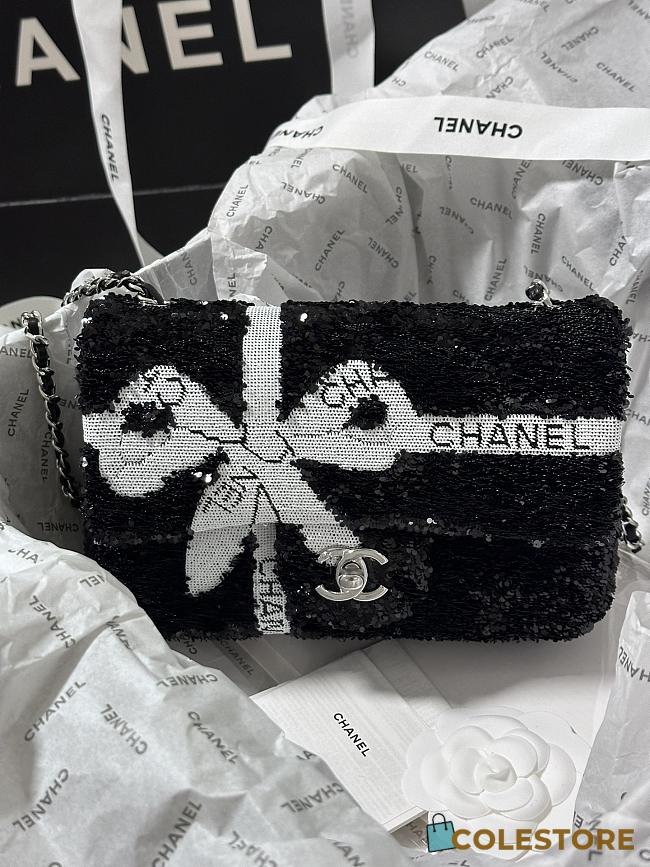 Colestore Chanel 24B Sequins Ribbon Flap Bag Black size 20cm - 1