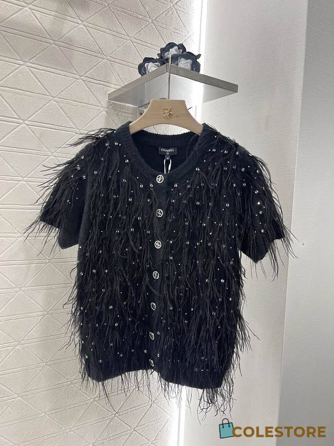Colestore Chanel Top Cotton, Silk and Feathers, Black  - 1