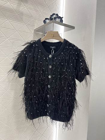 Colestore Chanel Top Cotton, Silk and Feathers, Black 