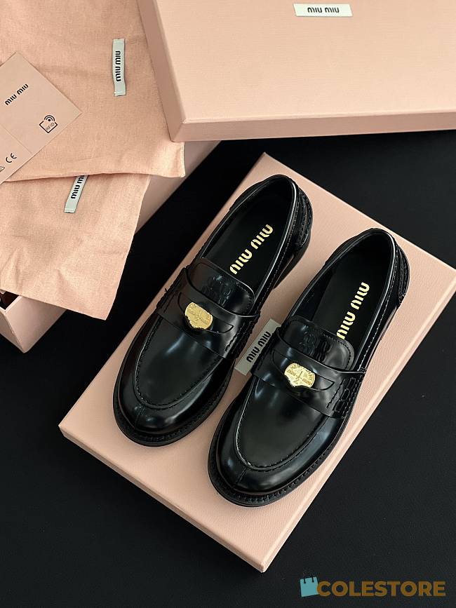 Colestore Miu Miu Brushed Leather Loafers-Black - 1