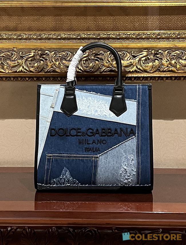 Colestore Dolce&Gabbana Denim Patchwork Shopper Blue 31x27x15cm - 1
