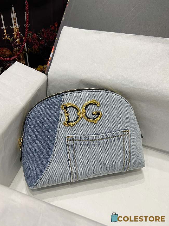 Colestore Dolce & Gabbana Patchwork Denim Cosmetic Case Blue 5x18x6cm - 1