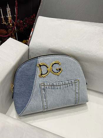 Colestore Dolce & Gabbana Patchwork Denim Cosmetic Case Blue 5x18x6cm