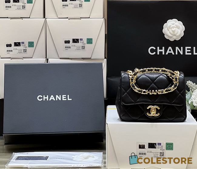 Colestore Chanel 23C Mini Flap Bag with Top Handle 17x13x6cm - 1