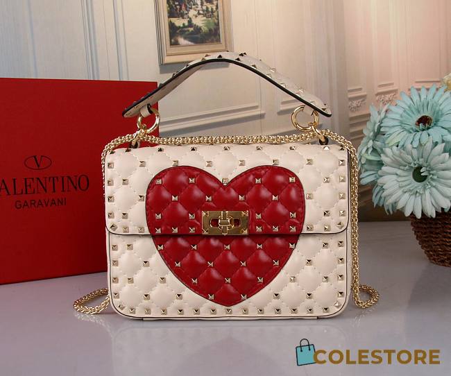 Colestore Valentino Medium Rockstud Heart Shoulder Bag 23x16x6.5cm - 1