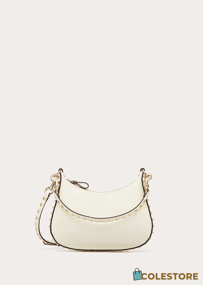 Colestore Valentino Garavani Small Rockstud Leather Shoulder Bag White 20x12.5x1.5cm - 1