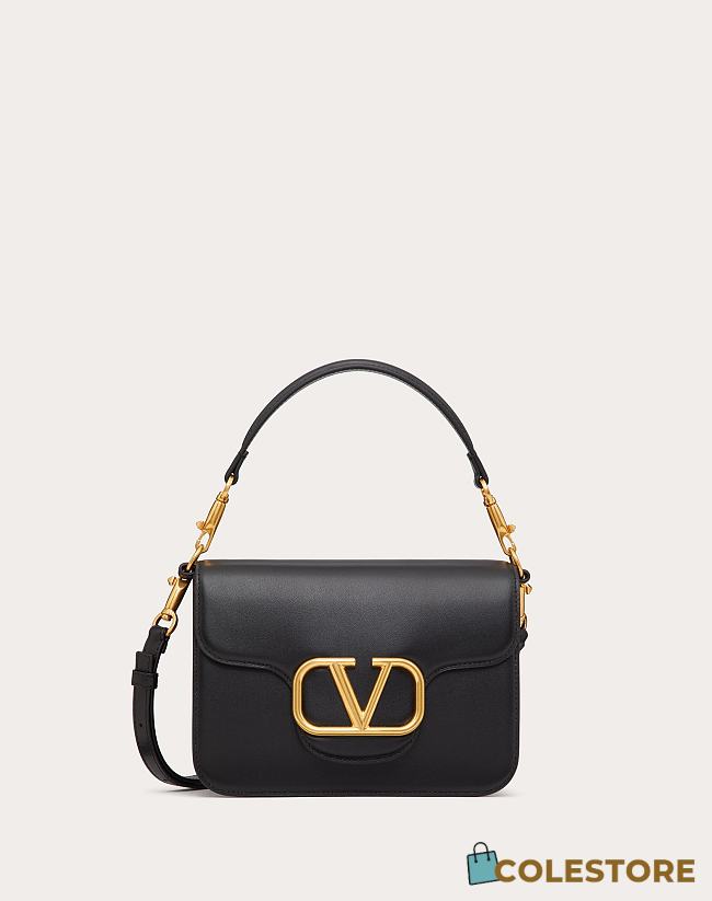 Colestore Valentino Garavani Loco Logo Plaque Foldover Top Shoulder Bag In Black Gold Hardware 22x16x7cm - 1