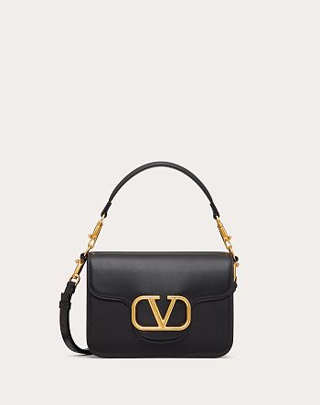 Colestore Valentino Garavani Loco Logo Plaque Foldover Top Shoulder Bag In Black Gold Hardware 22x16x7cm