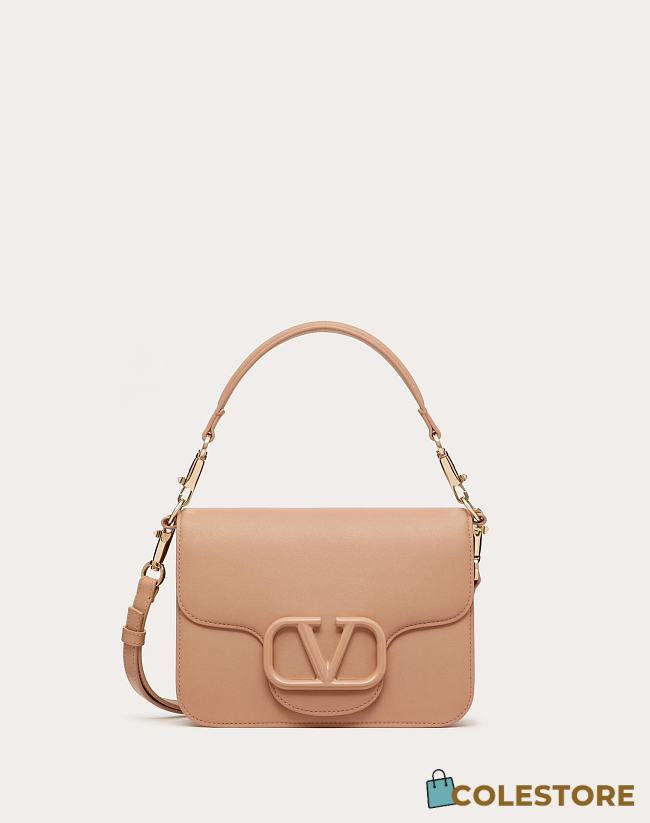 Colestore Valentino Garavani Loco Logo Plaque Foldover Top Shoulder Bag In Rose Cannelle 22x16x7cm - 1