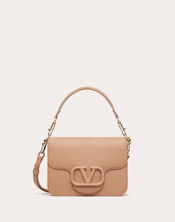 Colestore Valentino Garavani Loco Logo Plaque Foldover Top Shoulder Bag In Rose Cannelle 22x16x7cm