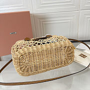 Colestore Miu Miu Woven Fabric Handbag with Leather Trim Tan/Caramel 18x23.5x9cm - 6