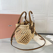 Colestore Miu Miu Woven Fabric Handbag with Leather Trim Tan/Caramel 18x23.5x9cm - 5