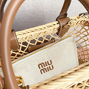 Colestore Miu Miu Woven Fabric Handbag with Leather Trim Tan/Caramel 18x23.5x9cm - 4