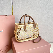 Colestore Miu Miu Woven Fabric Handbag with Leather Trim Tan/Caramel 18x23.5x9cm - 3