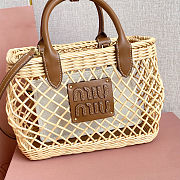 Colestore Miu Miu Woven Fabric Handbag with Leather Trim Tan/Caramel 18x23.5x9cm - 2